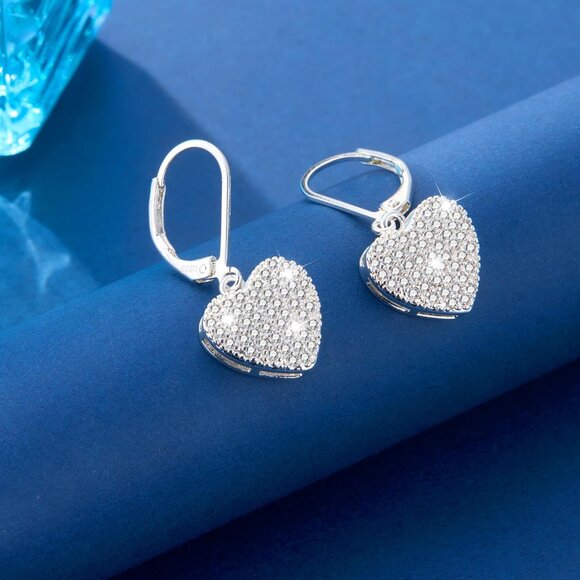 925 Sterling Silver Heart Waterdrop Leverback Hypoallergenic Earring for Women - Picture 6 of 8